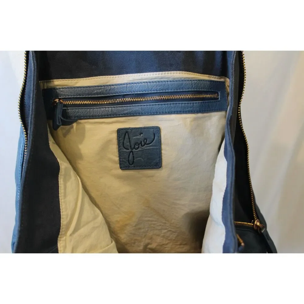 Joie Croc Embossed Blue leather & Suede expandable Hobo Gold hardware